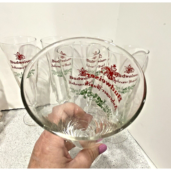 Vintage Budweiser Pilsner Glasses (6) Anheuser Busch Christmas Holiday Beer Bar - Picture 6 of 8
